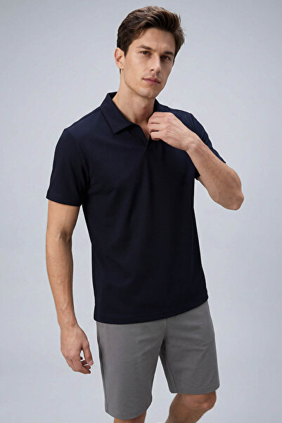 TOMMY LIFE Ανδρικό T-shirt Navy Blue Comfortable Fit Απαλής υφής Polo Neck - ...