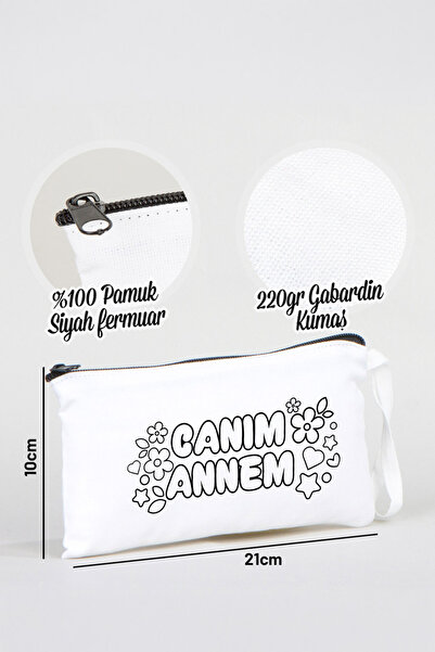 Pamusan Anneler Günü Boyanabilir Kalemlik Beyaz 21x10 cm | Çiçek Desenli Canım Annem 10 ADET