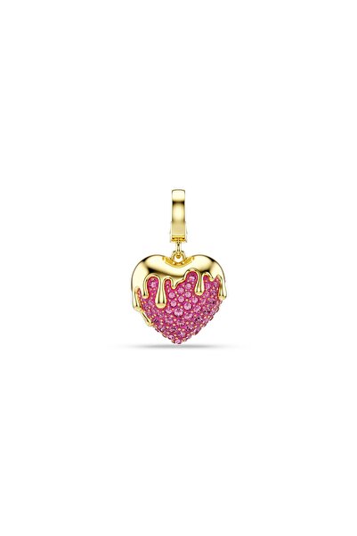 Swarovski Idyllia Charm, Yuvarlak kesim, Kalp, Pembe, 18k altın rengi yüzey