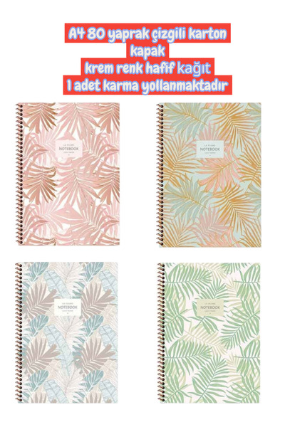 SEYFİKİRTASİYE A4 80 sheets Striped cardboard cover cream color Lightweight p...