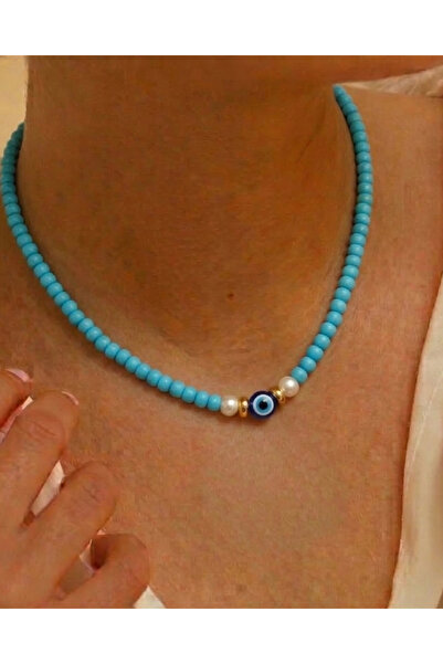 BHCL Nazar Boncuk Necklace, Turquoise Stone Necklace, Coral Necklace, Steel W...