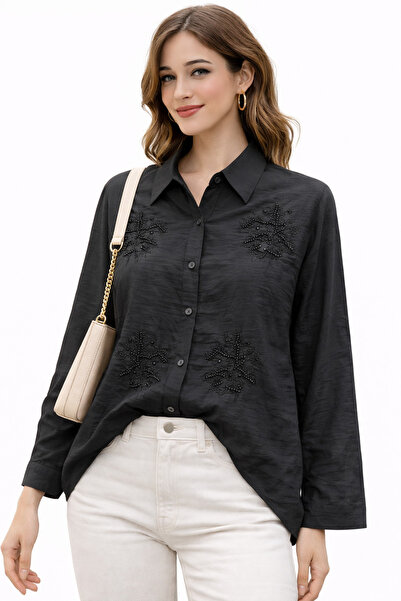ModaPlaza Women's Beaded Embroidered Shirt 71747