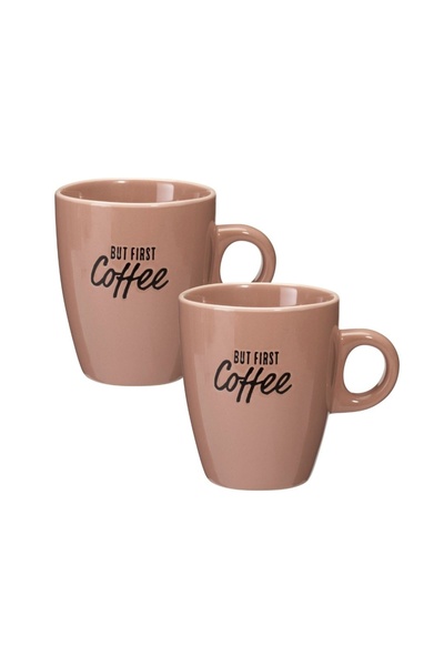 Excellent Houseware Комплект от 2 чаши, 220 мл, керамични, "НО ПЪРВО кафе"
