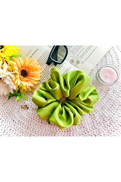 Alma Silk scrunchie hair Stretchy for thick hair - XXL, Green