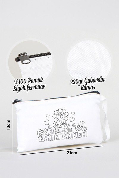 Pamusan Anneler Günü Boyanabilir Kalemlik Beyaz 21x10 cm | Papatya Desenli Canım Annem 10 ADET