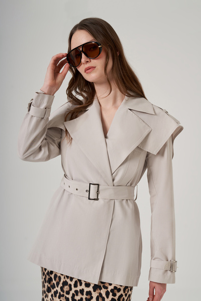 Nuss Belt Detailed Cap Jacket 6042 Stone