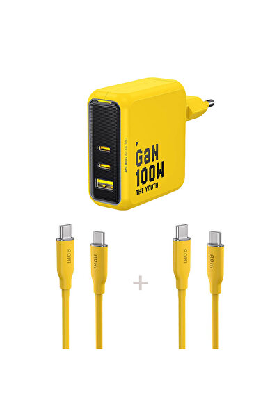 Aohi Youth 3 Portlu 100W Şarj Adaptörü, 2'li 140W Hızlı Şarj Kablosu Seti
