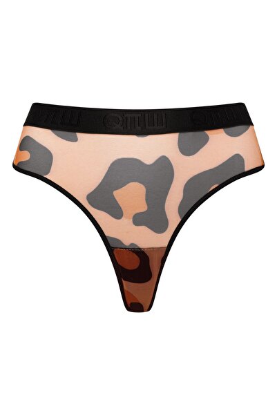 ESOTIQ Women's Thong Briefs High Waist Leopard Print Sheer Mesh Wide Elastic ...