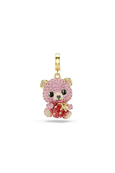 Swarovski Idyllia Charm, Karışık kesimler, Ayıcık, Pembe, Altın rengi kaplama