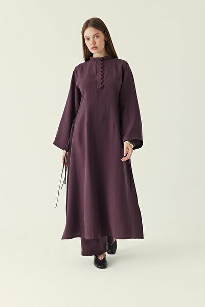 ZÜLAYS Geniş Kollu Düğmeli Tunik Takım Mürdüm