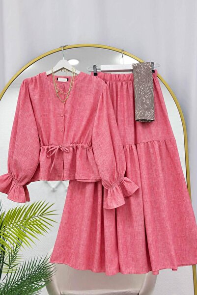 VOLT CLOTHİNG Linen Beli B Ruched Skirt Suit