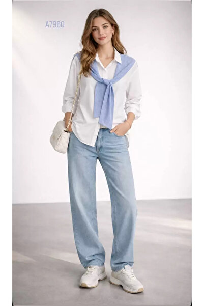 Coşkun GİYİM Women's Paneled Casual Shirt Blue 7960