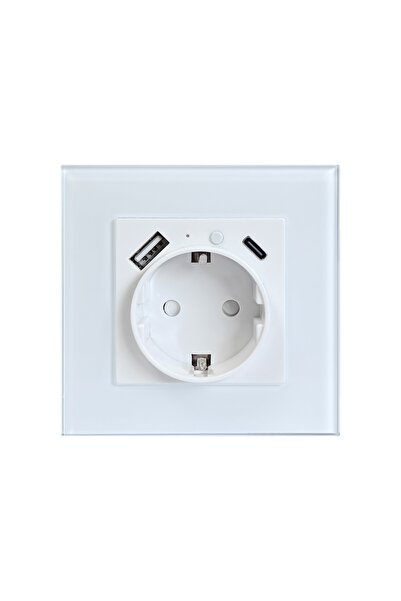OEM Smart Socket, Tempered Glass, USB+USB-C, 16A, Energy Monitoring, Wi-Fi, T...