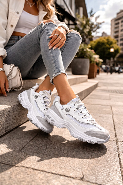 Ayakkabı Vakti Women's White Thick Sole Glittery Detailed Casual Sneakers Spo...