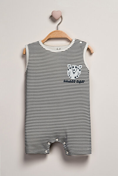 Baby Fou Striped Strap Barbatöz Jumpsuit with Tiger Figure