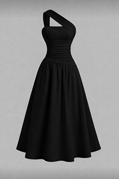 Dressco Vanessa - Tek Kol Kalın Askılı Drapeli Maxi Elbise