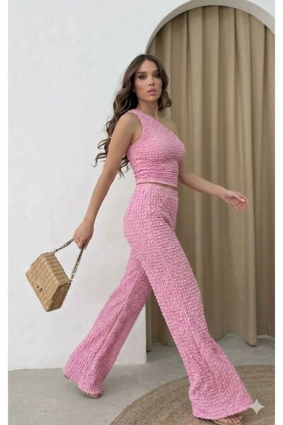 onlymoon Bürümcük Fabric One-Shoulder Women's Top and Bottom Set |   High Wai...