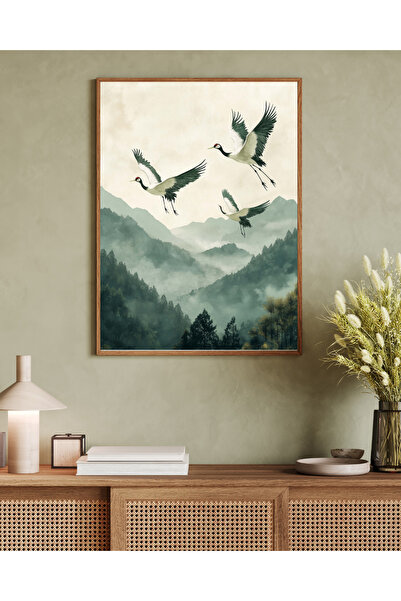Tuba Decor Tablou într-o singură bucată cu ramă din lemn, serie de artă japandi