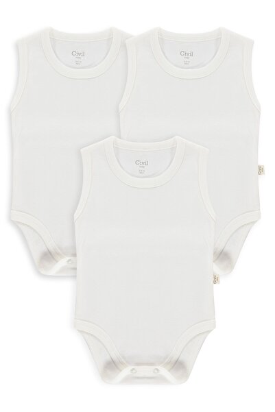 Civil Baby Plain Zero Sleeve 3-Piece Snap-On Bodysuit for 1-3 Years Old - White