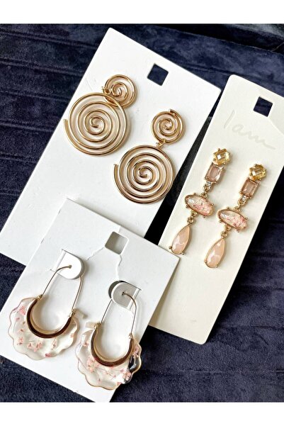 Luxiva 3 Pairs of Hoop and Dangle Models Steel Trend Women's Earring Set Adva...