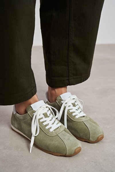 NİŞANTAŞI SHOES Ladin Verde deschis piele întoarsă piele talpă plată Pantofi ...