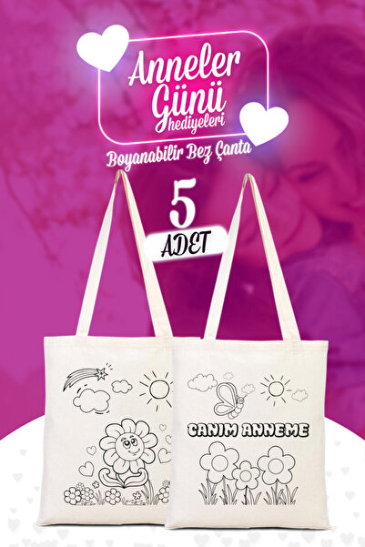 Pamusan Boyanabilir Canım Annem Ham Bez Çanta - 35x40 cm - KELEBEK Desenli 5 ...