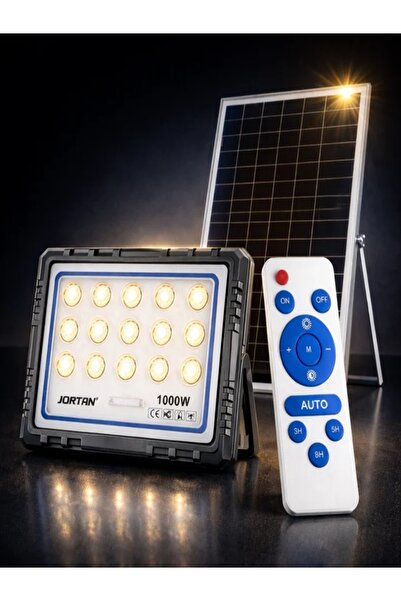 Jortan Proiector Solar LED 1000W, Telecomandă, IP66, Lumină Alb Cald, Exterio...