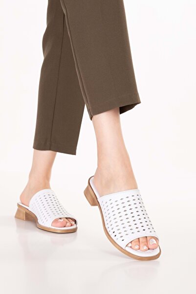 Gondol Genuine Leather Short Heeled Daily Perforated Shoes Slipper Ez.1129Al ...