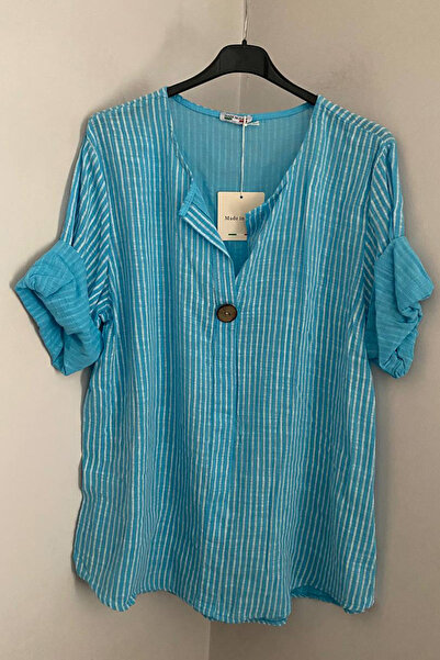 AYASOFYA OTANTIK Bluză tunică casual pentru femei, turcoaz italian, cu mâneci...