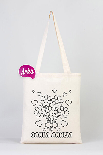 Pamusan Boyanabilir Canım Annem Ham Bez Çanta - 35x40 cm - AYICIK ÇİÇEK Desenli 10 ADET