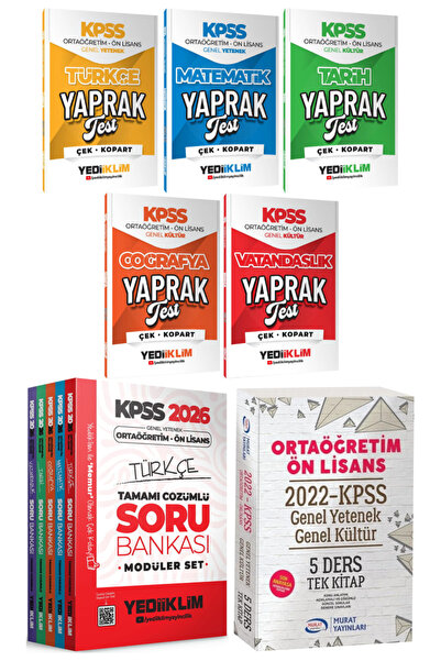 Yediiklim Yayınları KPSS 2026 Ortaöğretim Ön Lisans Tüm Dersler Yaprak Test+ ...