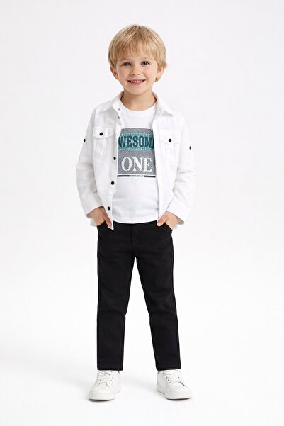 Cansın Mini White Long Sleeve Buttoned Shirt and T-Shirt Boys' 3-Piece Pants ...