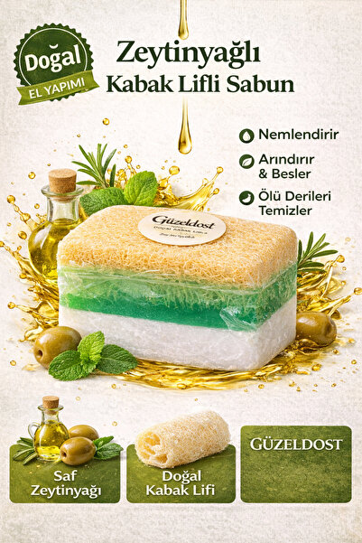 Güzeldost Zeytinyağlı Kabak Lifli El Yapımı Sabun Doğal Lifli Banyo Sabunu