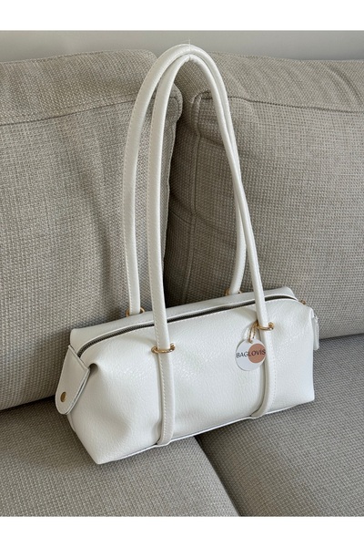 BAGLOVİS White Faux Leather Baget Shoulder Bag - Daily Stylish Cylinder Sleev...