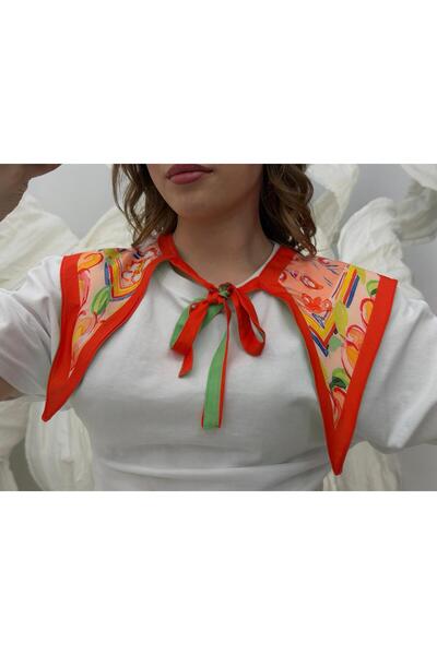Luminos Butik Women's Orange Tie-Detail Patterned Collar Shoulder Scarf Yk003