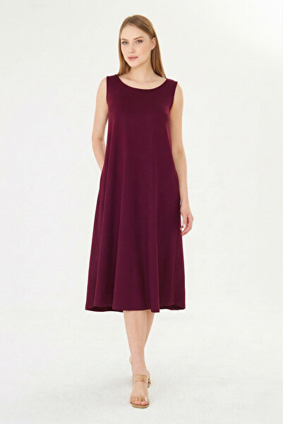 Sortie Rochie tip clopot guler rotund fără mâneci pentru femei cu buzunare lu...