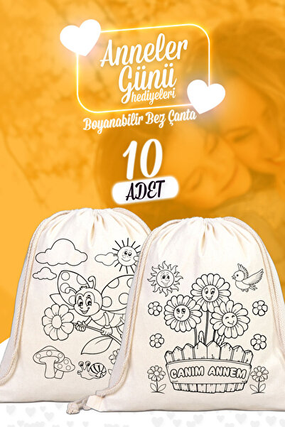 Pamusan Boyanabilir Canım Annem İp Büzgülü Sırt Bez Çanta - 35x40cm - Uğurböc...