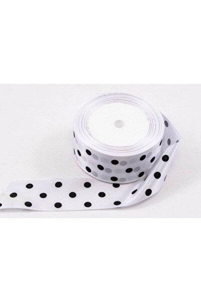 OEM Set 3 role Panglica Satin Cu 3 Buline 4 Cm/22m Alb-Buline Negre