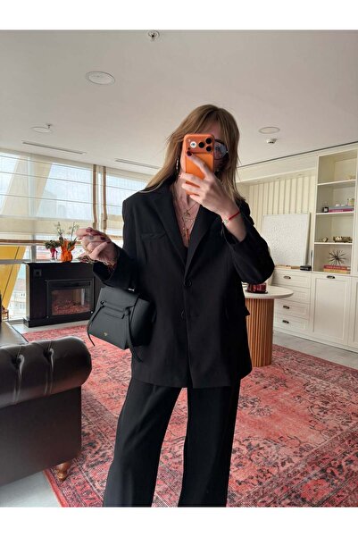 begum mayda Premium Tencel Kumaş , Siyah Blazer Ceket