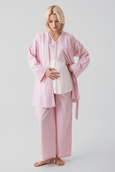 Artış Set de pijamale pentru maternitate, cu mâneci scurte, cu dungi nasturi,...