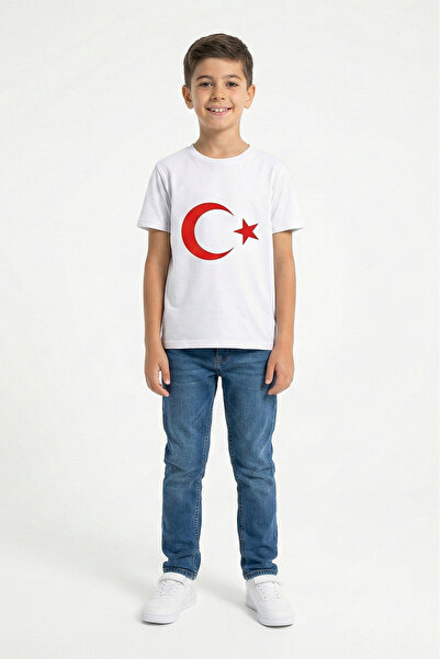 kinderos Unisex Παιδικό μπλουζάκι με κοντό μανίκι με τουρκική σημαία με τύπωμα