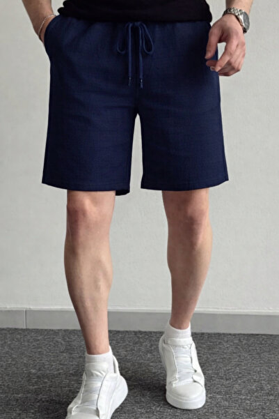 Tarz Cool Men's Navy Blue Musli Elastic Lace-Up Regular Shorts
