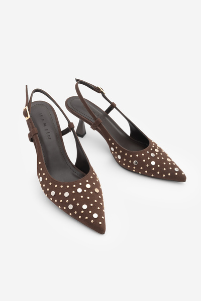 Marjin Women's Stiletto Pointed Toe Studded Troc Open Back Heeled Shoes Rofen...