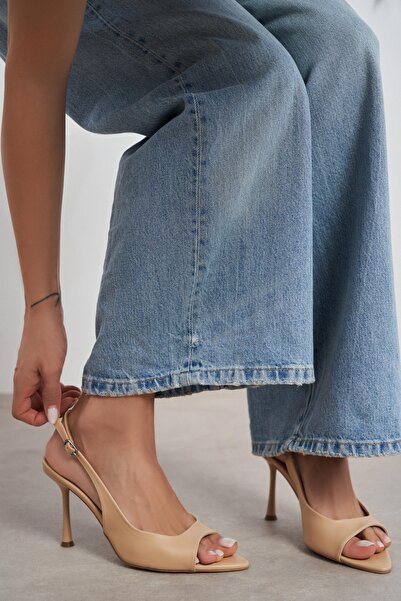 NİŞANTAŞI SHOES Γυναικεία παπούτσια Maia Ten Matte Pointed Toe Open Front Λεπ...