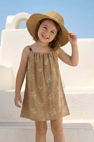 Zeyland Κοριτσίστικο φόρεμα με λεπτομέρεια κεντήματος και τιράντες - Μπεζ