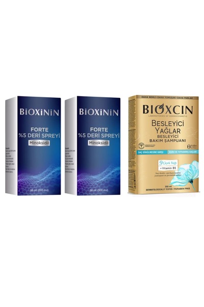 Bioxinin Forte %5 Deri Spreyi 2 Adet + Besleyici Yağlar Şampuan 300 Ml