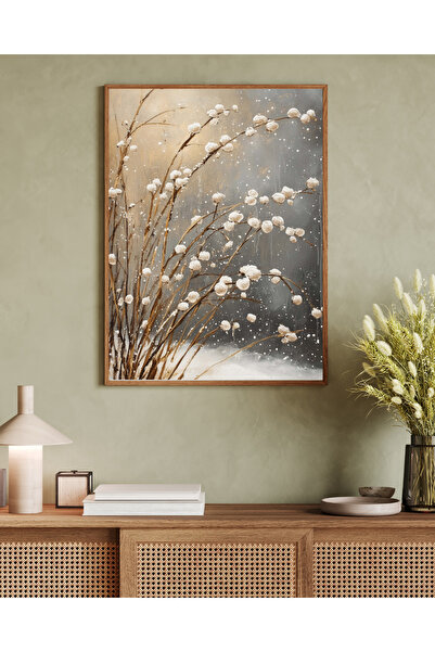 Tuba Decor Tablou într-o singură bucată cu ramă din lemn, serie de artă japandi