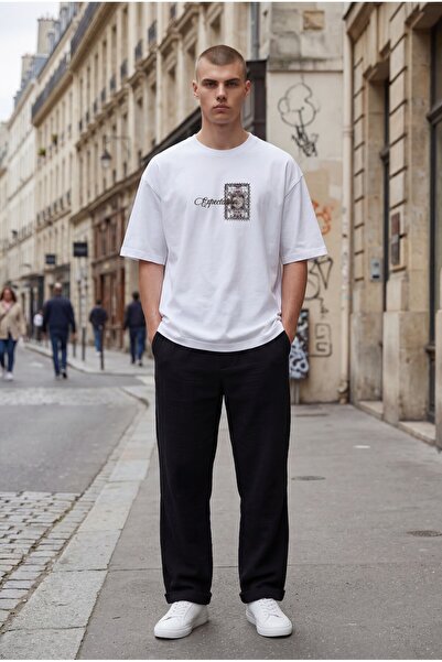 Altamira Ανδρικό λευκό μπλουζάκι Erpectatton με τύπωμα Crew Neck oversized