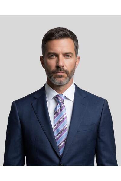 1001 Kravat Lilac Blue Striped Classic Tie - 8 cm Wide