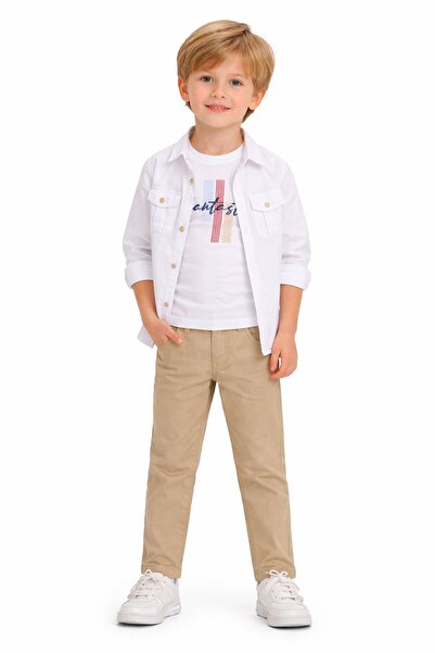 Cansın Mini Комплект от 3 части за момчета с кремави панталони от лен и риза ...